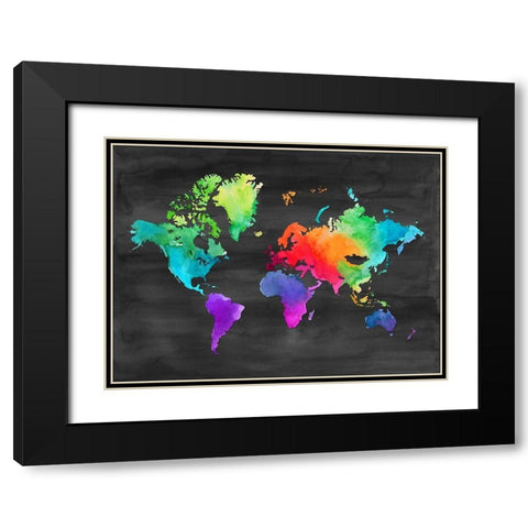 Map of Many Colors Black Modern Wood Framed Art Print with Double Matting by Noonday Design