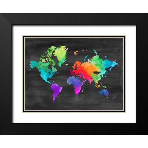 Map of Many Colors Black Modern Wood Framed Art Print with Double Matting by Noonday Design
