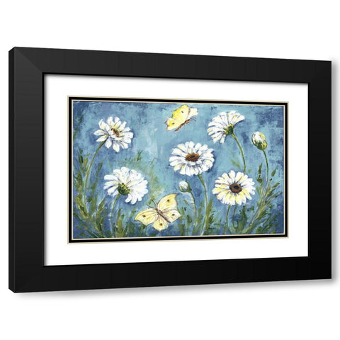 Daisies and Butterfly Meadow Black Modern Wood Framed Art Print with Double Matting by Tre Sorelle Studios