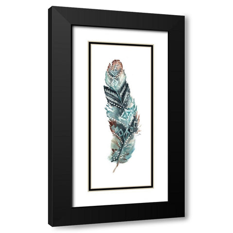 Tribal Feather Single II Black Modern Wood Framed Art Print with Double Matting by Tre Sorelle Studios