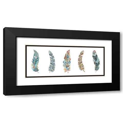 Tribal Feathers Panel Black Modern Wood Framed Art Print with Double Matting by Tre Sorelle Studios