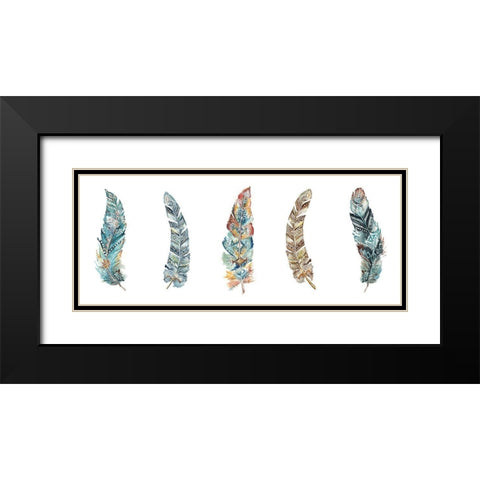 Tribal Feathers Panel Black Modern Wood Framed Art Print with Double Matting by Tre Sorelle Studios