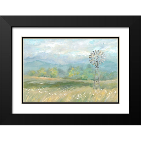 Country Meadow Windmill Landscape Black Modern Wood Framed Art Print with Double Matting by Coulter, Cynthia
