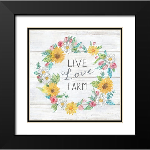 Farmhouse Stamp Wreath Black Modern Wood Framed Art Print with Double Matting by Coulter, Cynthia