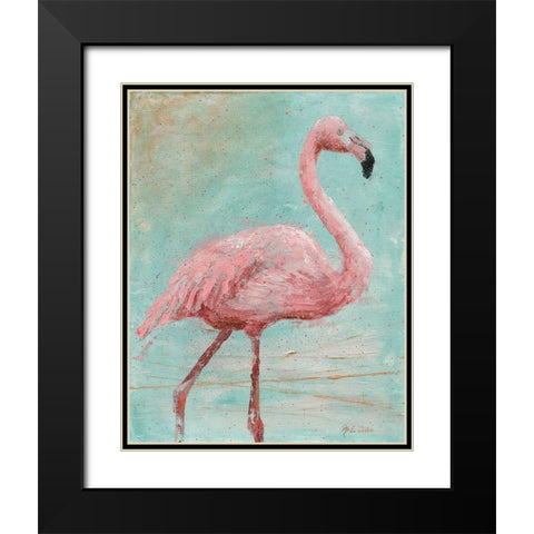 Pink Flamingo I Black Modern Wood Framed Art Print with Double Matting by Cusson, Marie-Elaine