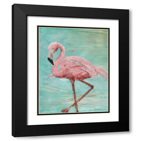 Pink Flamingo II Black Modern Wood Framed Art Print with Double Matting by Cusson, Marie-Elaine