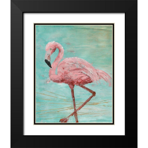 Pink Flamingo II Black Modern Wood Framed Art Print with Double Matting by Cusson, Marie-Elaine