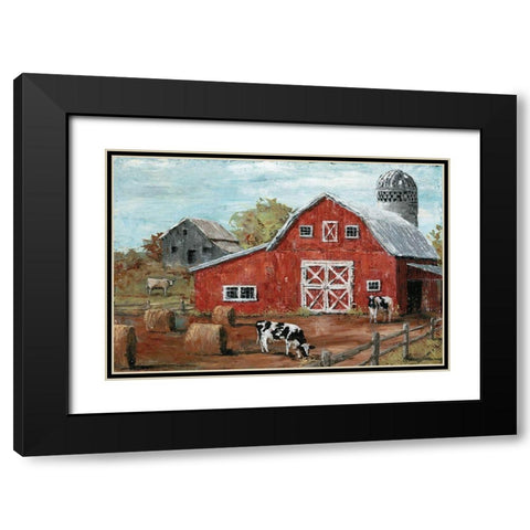 Red Country Barn Black Modern Wood Framed Art Print with Double Matting by Cusson, Marie-Elaine