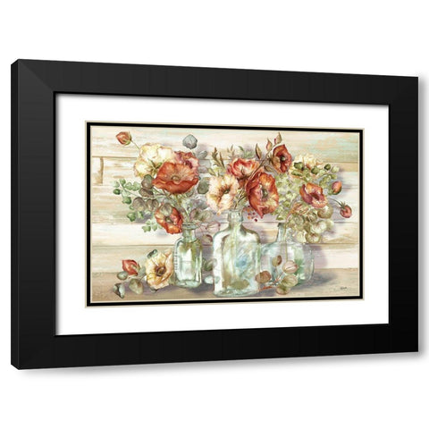 Spice Poppies and Eucalyptus in bottles Landscape Black Modern Wood Framed Art Print with Double Matting by Tre Sorelle Studios