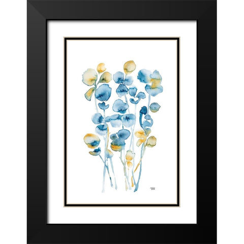 Blue and Gold Watercolor Floral Black Modern Wood Framed Art Print with Double Matting by Bijou, Andrea