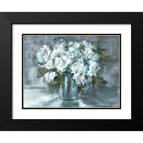 White Hydrangeas on Gray Landscape Black Modern Wood Framed Art Print with Double Matting by Tre Sorelle Studios