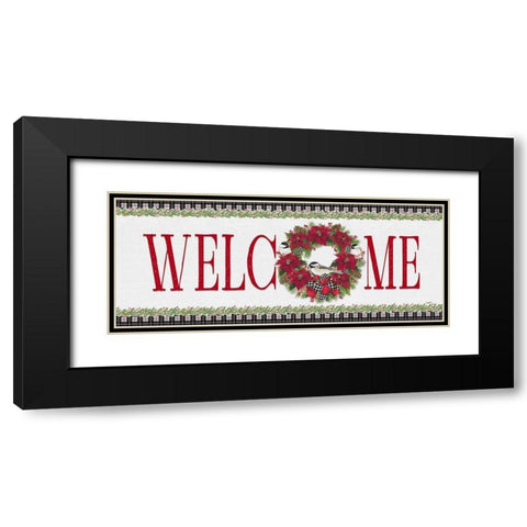 Chickadee Christmas Red-Welcome Black Modern Wood Framed Art Print with Double Matting by Reed, Tara