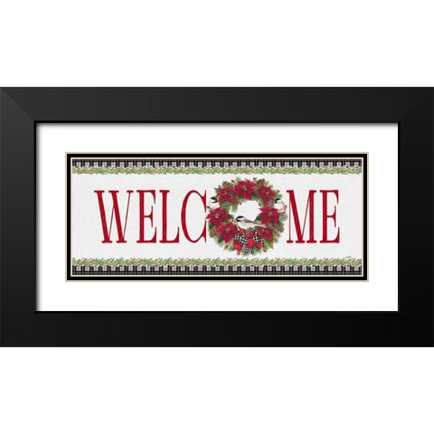 Chickadee Christmas Red-Welcome Black Modern Wood Framed Art Print with Double Matting by Reed, Tara