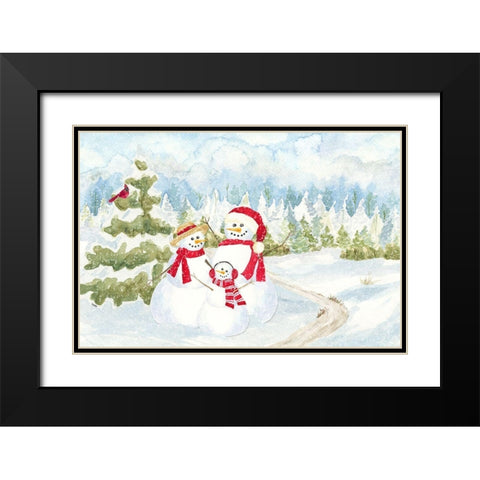 Snowman Wonderland-Family Scene Black Modern Wood Framed Art Print with Double Matting by Reed, Tara