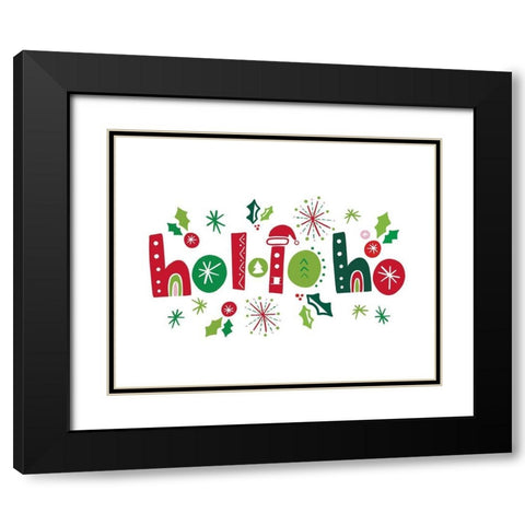 Festive Lettering-Ho Ho Ho Black Modern Wood Framed Art Print with Double Matting by Noonday Design