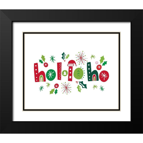 Festive Lettering-Ho Ho Ho Black Modern Wood Framed Art Print with Double Matting by Noonday Design