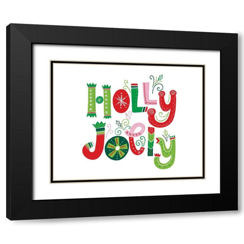 Festive Lettering-Holly Jolly Black Modern Wood Framed Art Print with Double Matting by Noonday Design