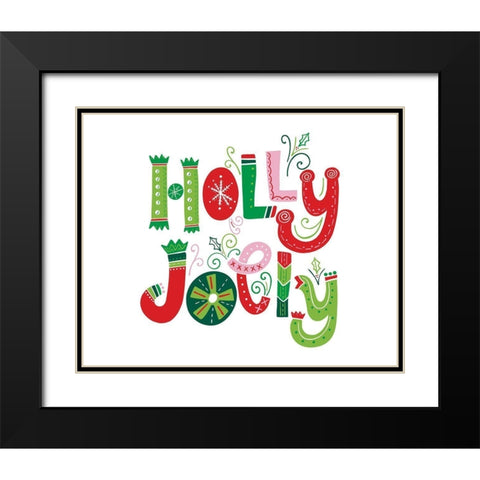 Festive Lettering-Holly Jolly Black Modern Wood Framed Art Print with Double Matting by Noonday Design