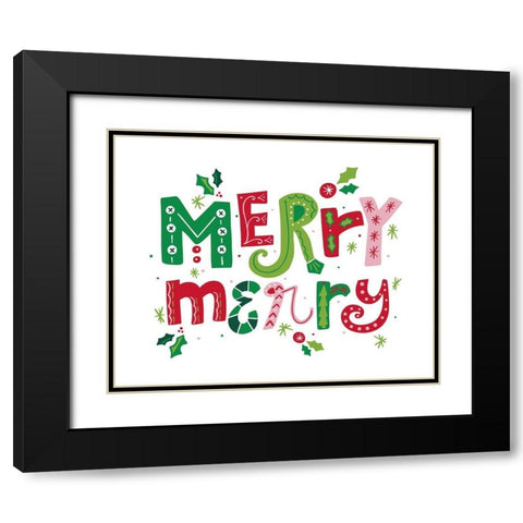 Festive Lettering-Merry Merry Black Modern Wood Framed Art Print with Double Matting by Noonday Design