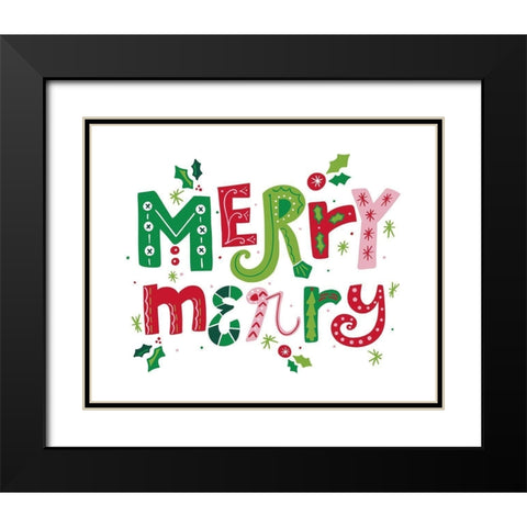 Festive Lettering-Merry Merry Black Modern Wood Framed Art Print with Double Matting by Noonday Design