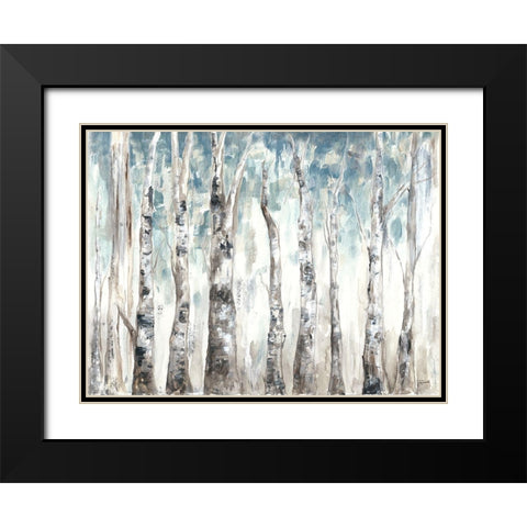 Winter Aspen Trunks Blue  Black Modern Wood Framed Art Print with Double Matting by Tre Sorelle Studios