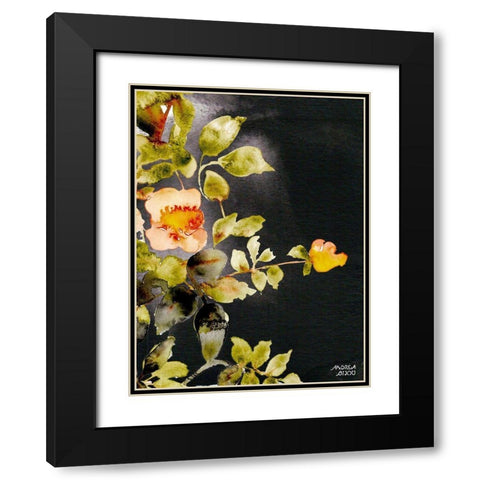 Roses on Black Black Modern Wood Framed Art Print with Double Matting by Bijou, Andrea