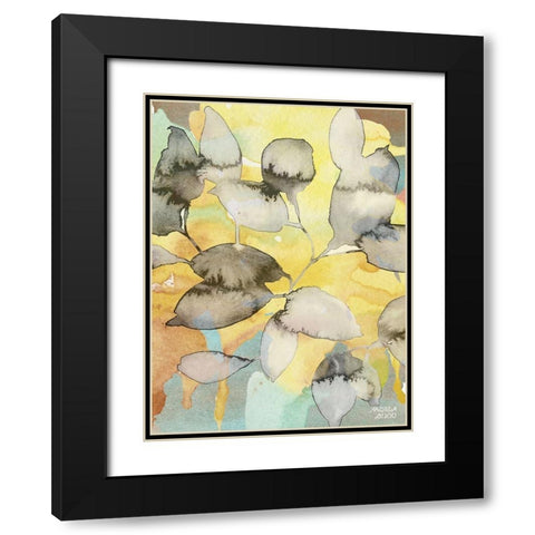 Yellow Leaves Abstract Black Modern Wood Framed Art Print with Double Matting by Bijou, Andrea
