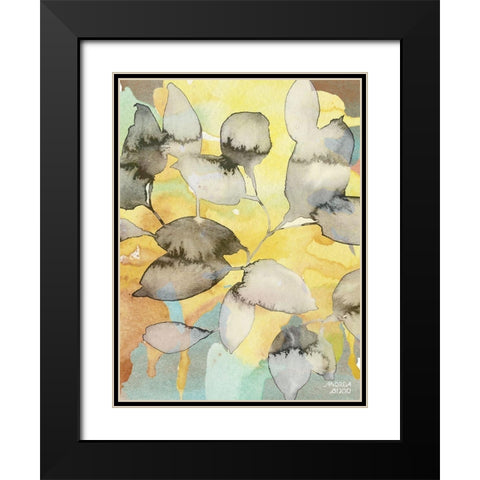 Yellow Leaves Abstract Black Modern Wood Framed Art Print with Double Matting by Bijou, Andrea