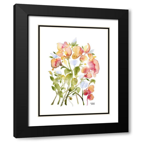 Blue and Pink Florals Black Modern Wood Framed Art Print with Double Matting by Bijou, Andrea
