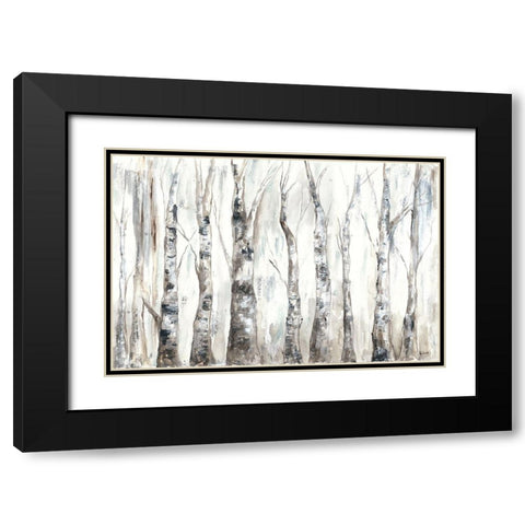 Winter Aspen Trunks Neutral Black Modern Wood Framed Art Print with Double Matting by Tre Sorelle Studios