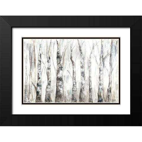 Winter Aspen Trunks Neutral Black Modern Wood Framed Art Print with Double Matting by Tre Sorelle Studios