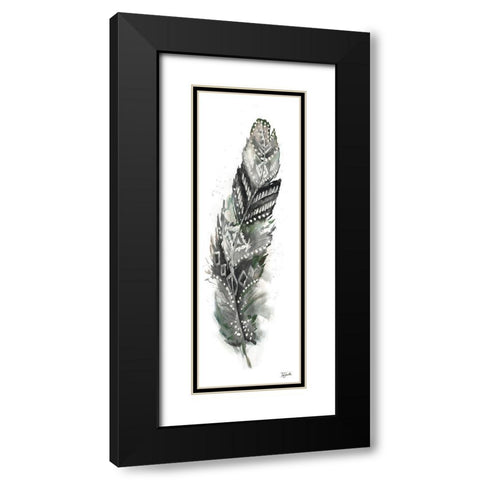 Tribal Feather Neutral Panel II Black Modern Wood Framed Art Print with Double Matting by Tre Sorelle Studios