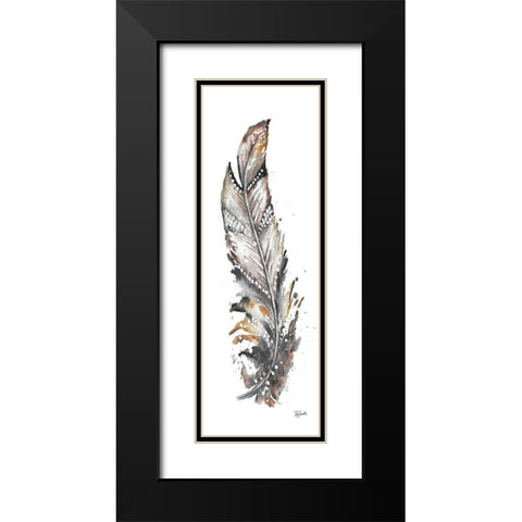 Tribal Feather Neutral Panel III Black Modern Wood Framed Art Print with Double Matting by Tre Sorelle Studios