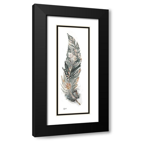 Tribal Feather Neutral Panel IV Black Modern Wood Framed Art Print with Double Matting by Tre Sorelle Studios