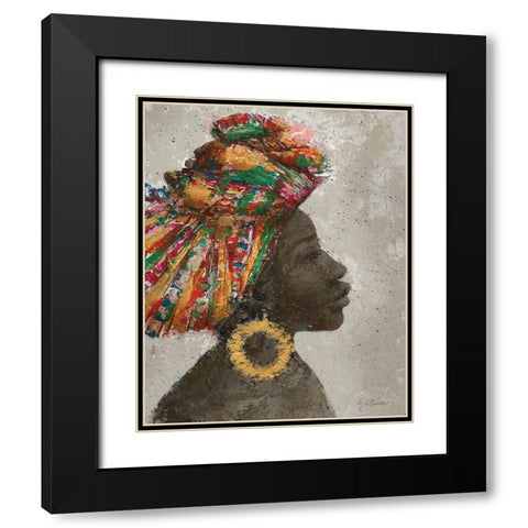 Portrait of a Woman I (gold hoop) Black Modern Wood Framed Art Print with Double Matting by Cusson, Marie Elaine