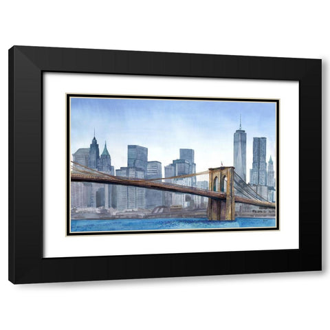 NY Skyline Black Modern Wood Framed Art Print with Double Matting by Bannarot