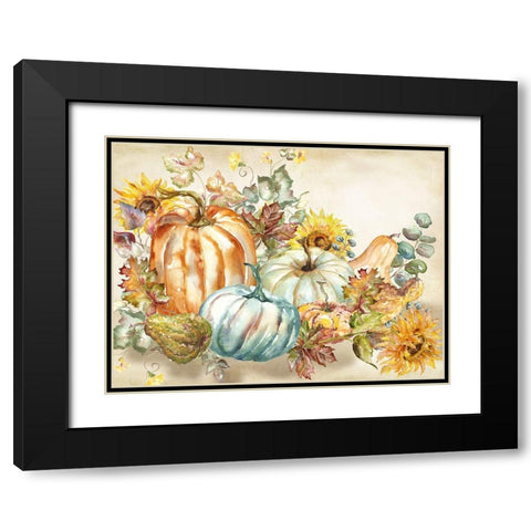 Watercolor Harvest Pumpkin landscape Black Modern Wood Framed Art Print with Double Matting by Tre Sorelle Studios