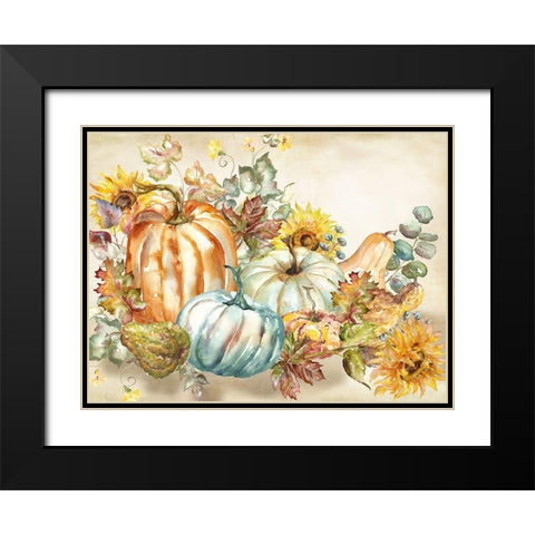 Watercolor Harvest Pumpkin landscape Black Modern Wood Framed Art Print with Double Matting by Tre Sorelle Studios