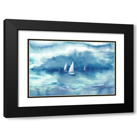 Watercolor Sailboat Abstract Blue Black Modern Wood Framed Art Print with Double Matting by Tre Sorelle Studios