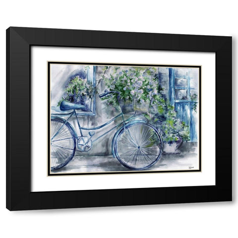 Blue and White Bicycle Florist Shop Black Modern Wood Framed Art Print with Double Matting by Tre Sorelle Studios