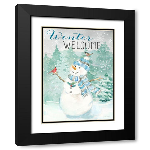 Let it Snow Blue Snowman portrait Black Modern Wood Framed Art Print with Double Matting by Coulter, Cynthia