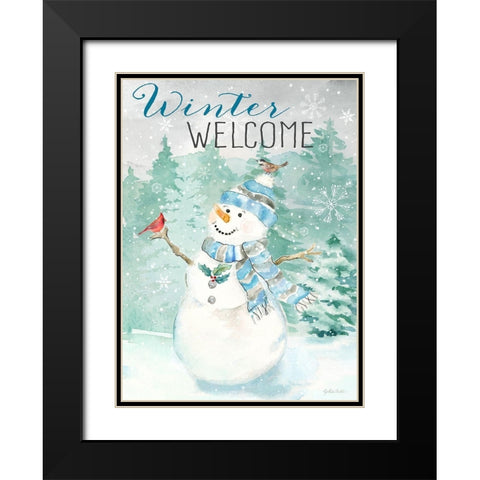 Let it Snow Blue Snowman portrait Black Modern Wood Framed Art Print with Double Matting by Coulter, Cynthia