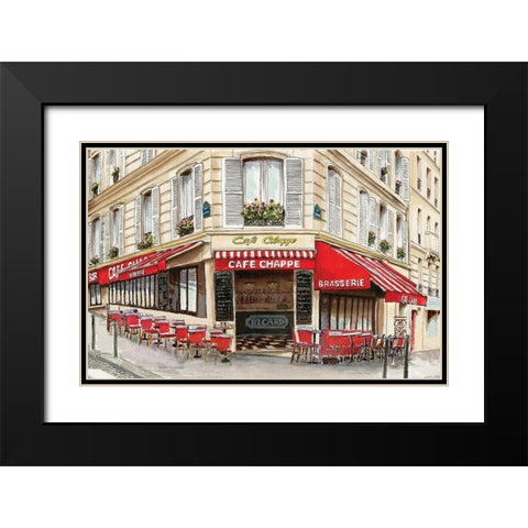 CafÃƒÂ© Paris Black Modern Wood Framed Art Print with Double Matting by Cusson, Marie-Elaine