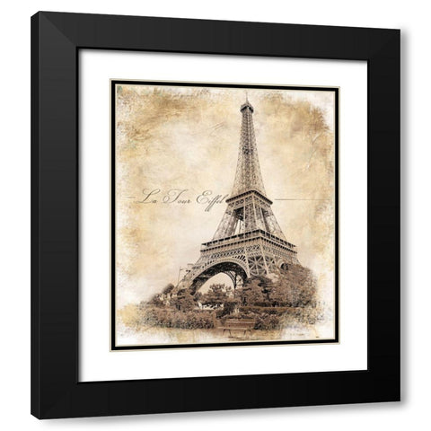 Vintage Eiffel Tower Black Modern Wood Framed Art Print with Double Matting by Cusson, Marie-Elaine