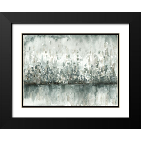 Lakeside Abstract Grey Neutral Black Modern Wood Framed Art Print with Double Matting by Tre Sorelle Studios