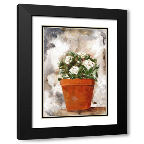 White Flower Clay Pot I Black Modern Wood Framed Art Print with Double Matting by Chapman, Marcy