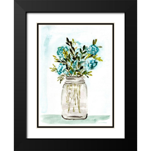 Blue Floral Mason Jar Black Modern Wood Framed Art Print with Double Matting by Chapman, Marcy