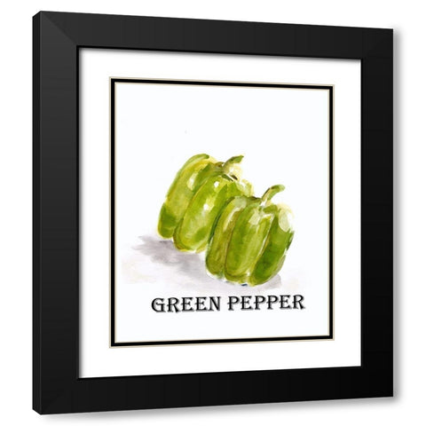 Veggie Sketch  VIII-Green Pepper Black Modern Wood Framed Art Print with Double Matting by Chapman, Marcy