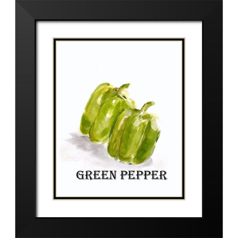 Veggie Sketch  VIII-Green Pepper Black Modern Wood Framed Art Print with Double Matting by Chapman, Marcy
