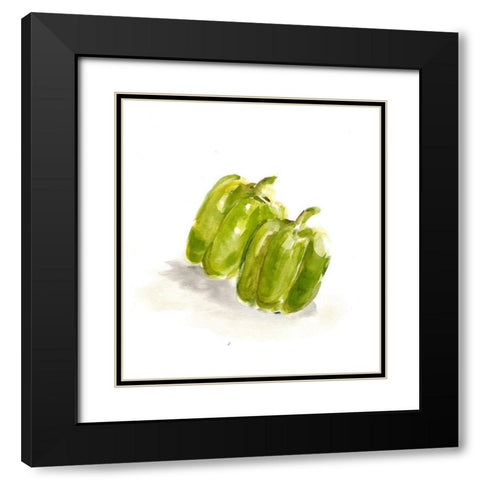 Veggie Sketch plain  VIII-Green Pepper Black Modern Wood Framed Art Print with Double Matting by Chapman, Marcy